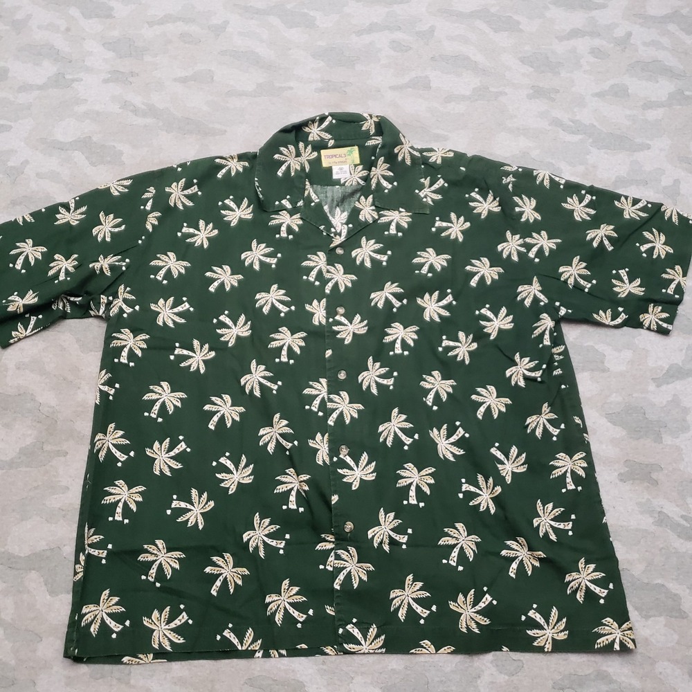 Tropicals By Fun Boxers Shirt Mens Medium Green Short Sleeve Button-Up Palm Tree